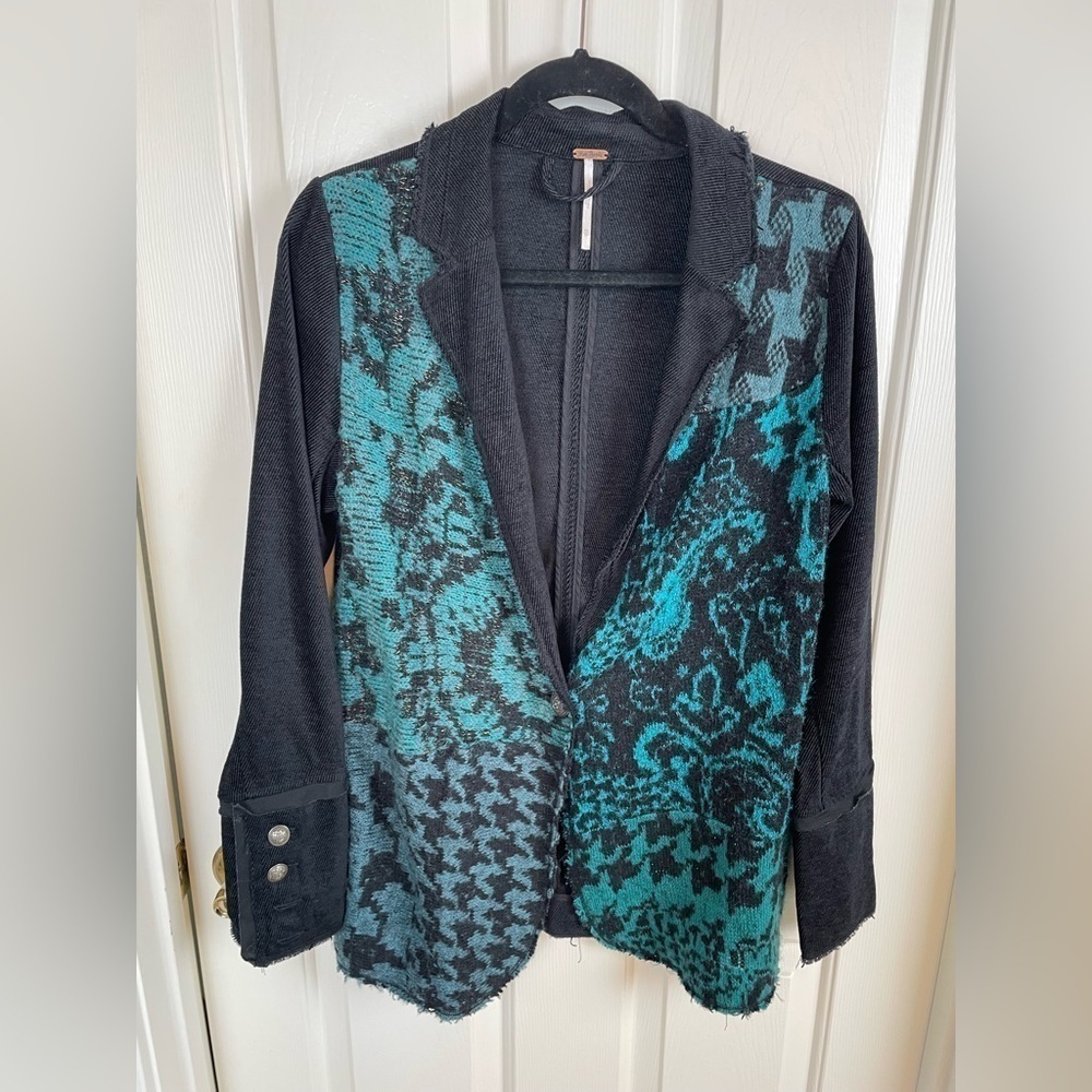 Free Peopld Stylish Black and Teal Blazer